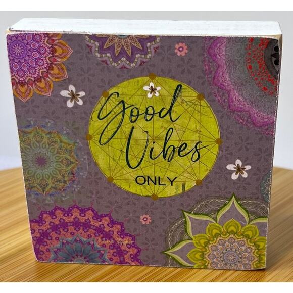 Conimar "Good Vibes Only" Wood Block Pink,Lime Green,Gray - Picture 1 of 5